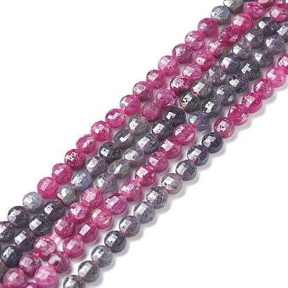 Натуральный красный корунд / рубиновый и сапфировый бисер, граненые, плоско-круглые