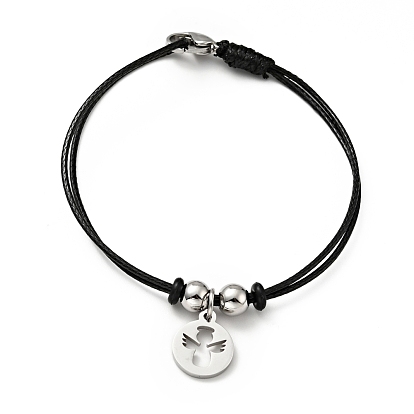 304 pulsera de dijes angulares de acero inoxidable con cordón encerado para mujer