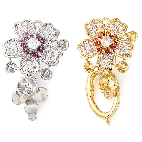 Латунное микропейв, прозрачный кубический цирконий, складные застежки, без кадмия, без никеля и без свинца, цветок