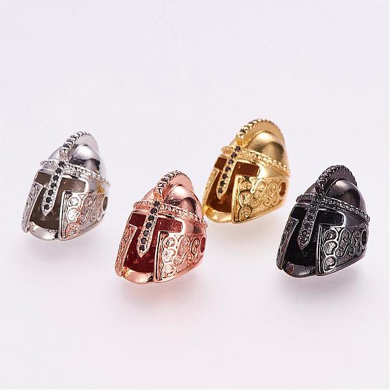 Brass Micro Pave Cubic Zirconia Gladiator Helmet Beads