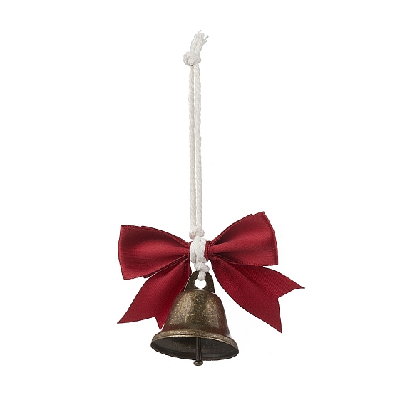 Подвесные украшения из полиэфирного банта и железного колокольчика, для подвесного украшения елки