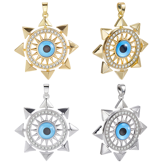 8 шт 2 цвета кулоны из латуни, микропаве, циркония, со стеклом, солнце и дурной глаз