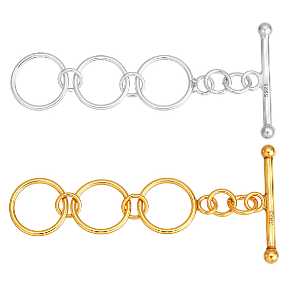 2 шт. 2 цвета 925 застежки-тоггл из стерлингового серебра, три кольца, с печатью 925