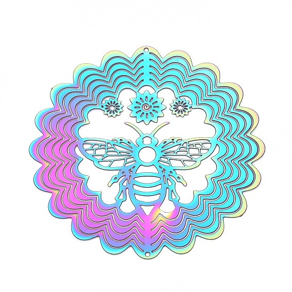 201 нержавеющая сталь 3 вращающийся подвесной ветряной спиннер, для украшения сада внутри и снаружи помещения, цветок с полыми пчелами