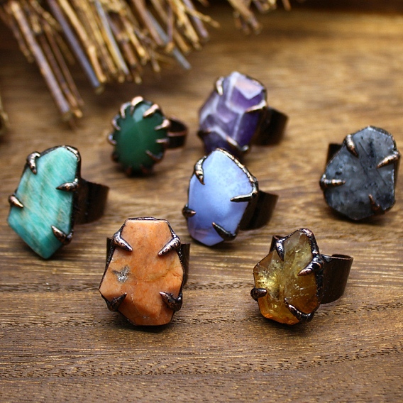 Кольца-манжеты из натуральных драгоценных камней, открытые кольца из металла цвета красной меди для женщин