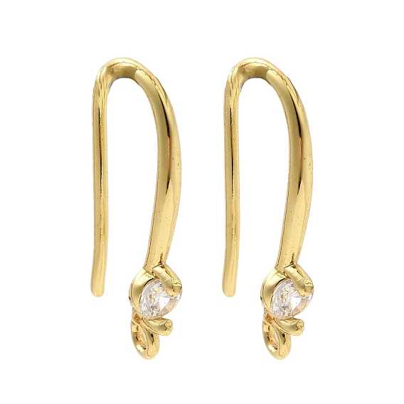 Крючки для сережек из латуни с прозрачным кубическим цирконием, долговечный, плоско-круглые