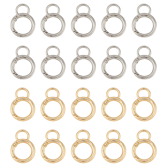 20Pcs 2 Colors Alloy Spring Gate Ring, with Loop, Circle Key Rings, for Handbag Ornaments Decoration, Cadmium Free & Lead Free