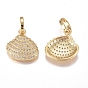 Brass Micro Pave Cubic Zirconia Pendants, Long-Lasting Plated, Scallop