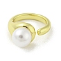 Brass Open Cuff Ring with Plastic Pearl, Cadmium Free & Lead Free