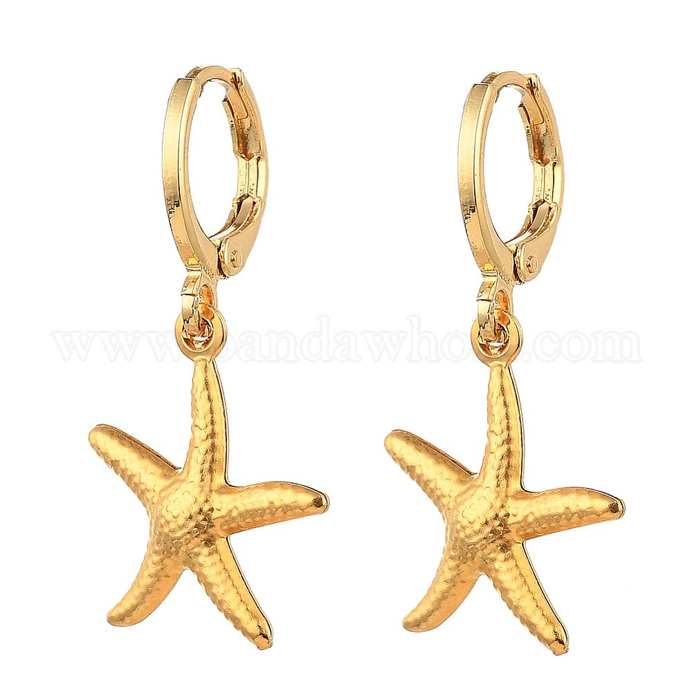China Factory Brass Huggie Hoop Earring, with Sea Star/Starfish