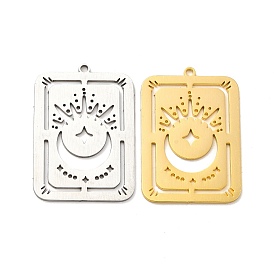 201 Stainless Steel Pendants, Rectangle with Star and Moon