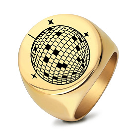 Fashionable Stainless Steel Signet Rings, Disco Ball Pattern