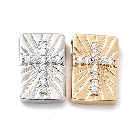 Латунные микро проложить кубического циркония бусы, прямоугольник с крестом