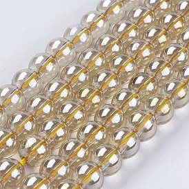 Electroplate Glass Beads Strands, Pearl Luster Plated, Round