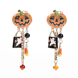 Creative Pumpkin Earrings with Tassel - Funny Halloween Long Fringe Ear Jewelry.
