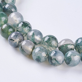 Natural Moss Agate Beads Strands, Round