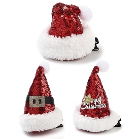 Sequins Christmas Hat Polyester Alligator Hair Clips for Women Girl, with Alloy Clips