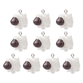 Opaque Resin Pendants, 3D Sheep Charms with Platinum Tone Iron Loops