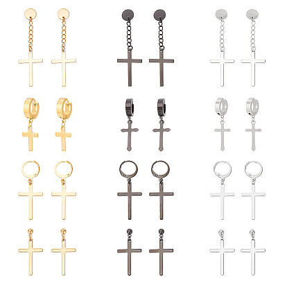 24шт. 12 стиль 304 серьги-подвески из нержавеющей стали, серьги-гвоздики с подвесками и кольцами для женщин