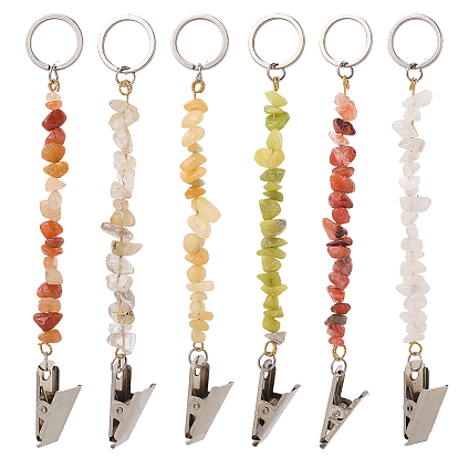 6шт брелок из натурального драгоценного камня, с идентификационными зажимами и 304 кольцами из нержавеющей стали