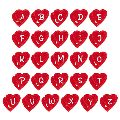 52piezas 2bolsas parches de ropa de poliéster, corazón con letra a~z