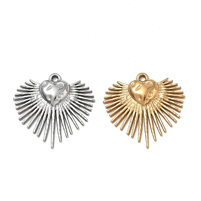 304 Stainless Steel Pendants, Heart with Sunburst Charms