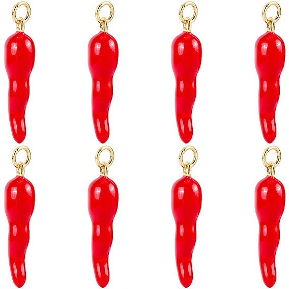 8 кулоны латунные эмалевые шт., с прыжковых колец, рог изобилия / итальянский рог корничелло амулеты, реальный 18 k позолоченный