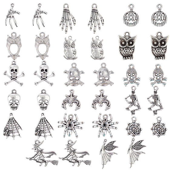 Halloween Theme Tibetan Style Alloy Pendants & CCB Plastic Pendants, Mixed Shapes
