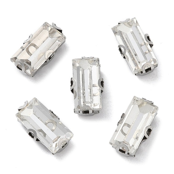Шить на горный хрусталь, стекло горный хрусталь, с настройками латуни, аксессуары для одежды, граненые, прямоугольные, платина