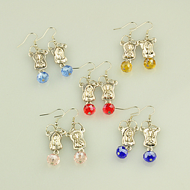 Tibetan Style Chandelier Earrings, with Glass Beads and Brass Earring Hooks, 52mm
