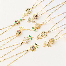 Luxury Zircon Sunflower Pendant Necklace - Simple, Unique, Clavicle Chain Jewelry.