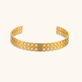 Sparkling Double-layer Chain Bracelet with Zirconia and Stainless Steel Weave - Elegant Wrist Accessory