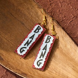 Серьги-подвески из акрила и сплава, прямоугольник со словом bang, золотые