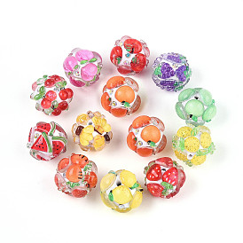 Круглые бусины из смолы в виде фруктов, с полимерной глиной и горным хрусталем