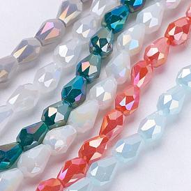 Electroplate Glass Beads Strands, Imitation Jade Beads, Faceted, Drop