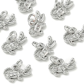 SHEGRACE Brass Micro Pave Clear Cubic Zirconia Pendants, Cadmium Free & Nickel Free & Lead Free, Crocodile Charms