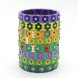 Alloy Flower Beaded Stretch Bracelet, Stackable Tile Bracelet for Women