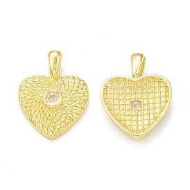 Rack Plating Brass Micro Pave Cubic Zirconia Pendants, Cadmium Free & Lead Free, Long-Lasting Plated, Heart with Vortex Charm