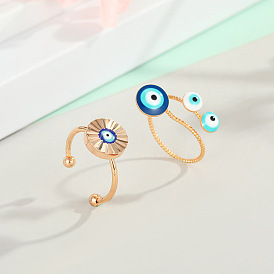 Adjustable Evil Eye Ring with Turkish Blue Eye and Oil Drop Design