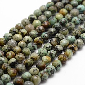 Brins de perles turquoises africaines naturelles (jaspe), facette, ronde, vert jaune