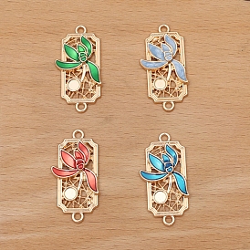 Alloy Enamel Pendant Cabochons Setting, Rectangle with Flower