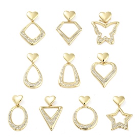 Rack Plating Brass Micro Pave Clear Cubic Zirconia Pendants, Long-Lasting Plated, Lead Free & Cadmium Free