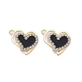 Alloy Enamel Pendants, with Crystal Rhinestone, Cadmium Free & Lead Free, Light Gold, Heart Charms