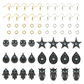 Набор для изготовления сережек от сглаза своими руками, включая слезу, сову и руку хамса и звезду 430 филигранные подвески из нержавеющей стали, латунные кольца и серьги