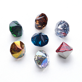 K9 Glass Rhinestone Cabochons, Pointed Back & Back Plated, Faceted, Cone