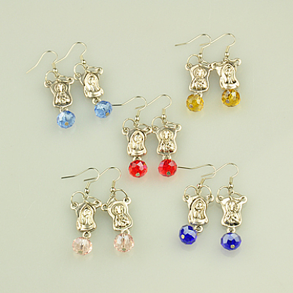 Tibetan Style Chandelier Earrings, with Glass Beads and Brass Earring Hooks, 52mm