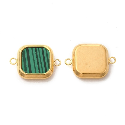 Synthetic Malachite Connector Charms, with Vacuum Plating Golden Tone 304 Stainless Steel Findings, Square