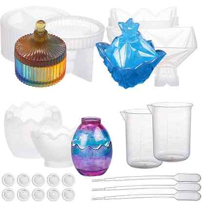 SUNNYCLUE Silicone Storage Box Molds, Resin Casting Molds, For UV Resin, Epoxy Resin Jewelry Making, with Disposable Latex Finger Cots, Measuring Cup and Pipettes Dropper