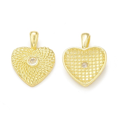 Rack Plating Brass Micro Pave Cubic Zirconia Pendants, Cadmium Free & Lead Free, Long-Lasting Plated, Heart with Vortex Charm