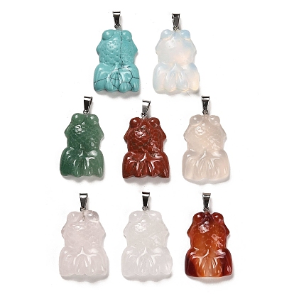 Mixed Gemstone Pendants, Goldfish Charms with Platinum Plated Iron Snap on Bails